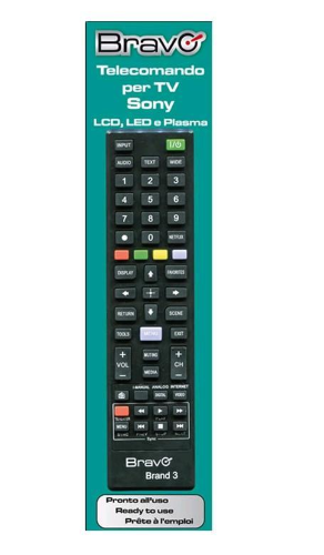 BRAVO BRAND 3 TELECOMANDO COMPATIBILE PER TV SONY UNIVERSALE NON NECESSITA DI PROGRAMMAZIONE NERO